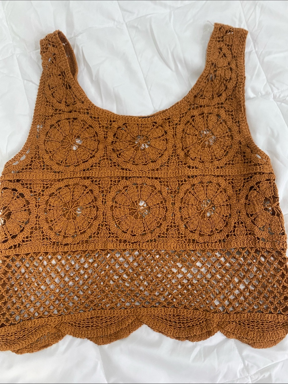Skies Are Blue Crochet Tank Top - Rust Brown